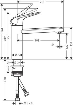 Hansgrohe Spültischmischer 120 Focus M42 Eco CoolStart, EcoSelection 1jet, 221 mm, Farbe chrom Bild 4