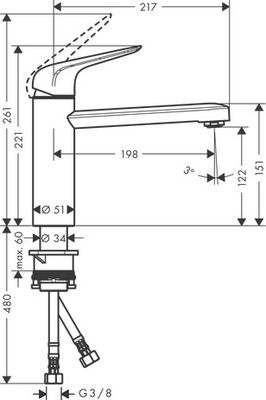 Hansgrohe Spültischmischer 120 Focus M42 1jet, 221 mm, Farbe chrom Bild 4