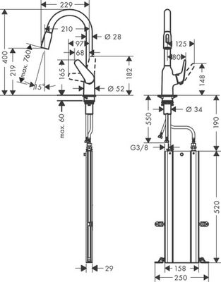 Hansgrohe Spültischmischer 220 Focus M42 Ausziehbrause 2jet sBox, 400 mm, Farbe chrom Bild 13