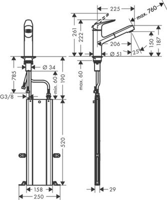 Hansgrohe Spültischmischer 150 Focus M42 Ausziehauslauf 1jet sBox edelstahl-optik, 222 mm, Farbe silber Bild 5