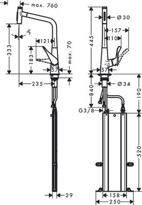 Hansgrohe Spültischmischer 320 Metris Select M71 Ausziehbrause 2jet sBox steel, 445 mm, Farbe silber Bild 5