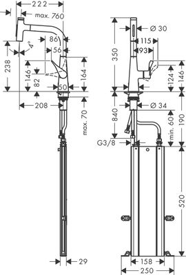 Hansgrohe Spültischmischer 240 Metris Select M71 Ausziehbrause 2jet sBox steel, 350 mm, Farbe silber Bild 4