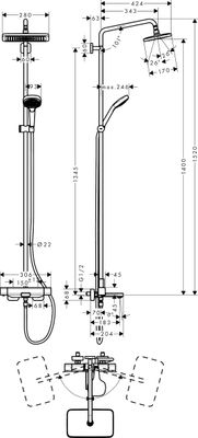 Hansgrohe Showerpipe Croma E 280 1jet, mit Wannenthermostat, 1660 x 306 x 487 mm, Farbe chrom Bild 12