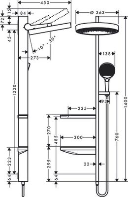 Hansgrohe Showerpipe Rainfinity 360 1jet matt, 1400 x 482 x 450 mm, Farbe weiß Bild 9