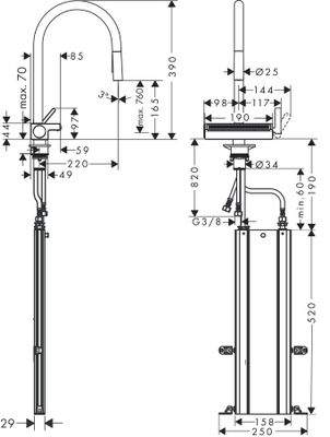 Hansgrohe Spültischmischer 170 Aquno Select M81 Ausziehbrause 3jet sBox, 390 mm, Farbe chrom Bild 37