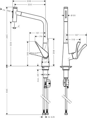 Hansgrohe Spültischmischer 320 Metris Select M71 Ausziehbrause 2jet edelstahl-optik, 445 mm, Farbe silber Bild 3