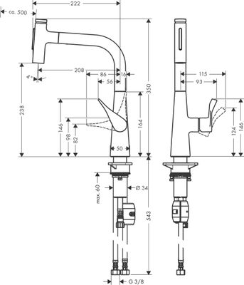 Hansgrohe Spültischmischer 240 Metris Select M71 Ausziehbrause 2jet, 350 mm, Farbe chrom Bild 3