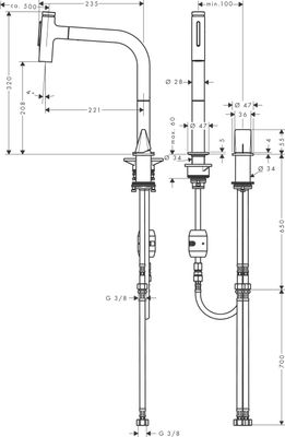 Hansgrohe 2-Loch SPTM 200 Metris Select M71 Ausziehbrause 2jet edelstahl-optik, 445 mm, Farbe silber Bild 3