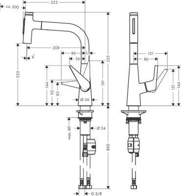Hansgrohe Spültischmischer 220 Talis Select M51 Ausziehbrause 2jet edelstahl-optik, 335 mm, Farbe silber Bild 3