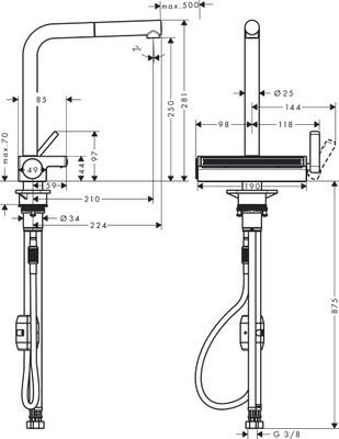 Hansgrohe Spültischmischer 250 Aquno Select M81 Ausziehauslauf 2jet matt, 281 mm, Farbe schwarz Bild 6