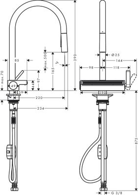 Hansgrohe Spültischmischer 170 Aquno Select M81 Ausziehbrause 3jet, 390 mm, Farbe chrom Bild 37