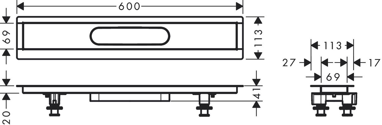 Hansgrohe Installationsset RainDrain 600 mm, für Duschrinnen Fertigsets, 41 x 600 x 113 mm Bild 3