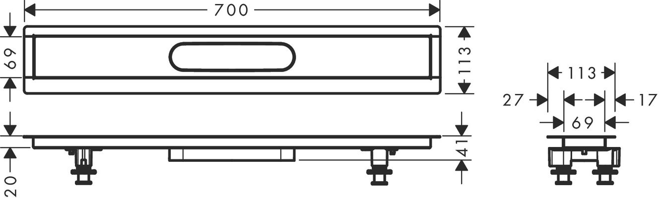 Hansgrohe Installationsset RainDrain 700 mm, für Duschrinnen Fertigsets, 41 x 700 x 113 mm Bild 3
