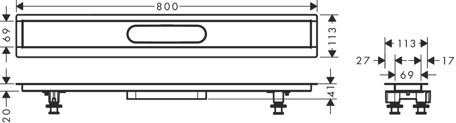 Hansgrohe Installationsset RainDrain 800 mm, für Duschrinnen Fertigset, 41 x 800 x 113 mm Bild 3