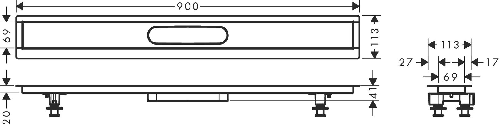 Hansgrohe Installationsset RainDrain 900 mm, für Duschrinnen Fertigsets, 41 x 900 x 113 mm Bild 3