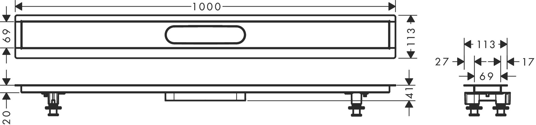 Hansgrohe Installationsset RainDrain 1000 mm, für Duschrinnen Fertigsets, 41 x 1000 x 113 mm Bild 3