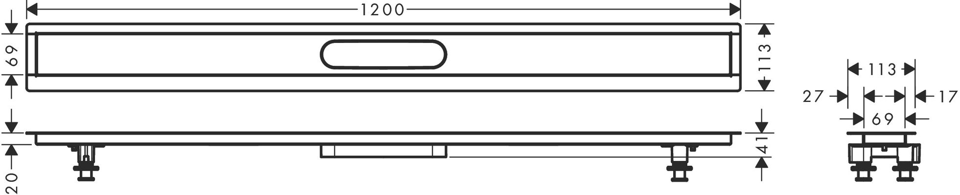 Hansgrohe Installationsset RainDrain 1200 mm, für Duschrinnen Fertigsets, 41 x 1200 x 113 mm Bild 3