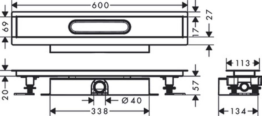 Hansgrohe Komplettset uBox universal, für flache Installat.600 mm, für DR FS, 77 x 600 x 139 mm Bild 3