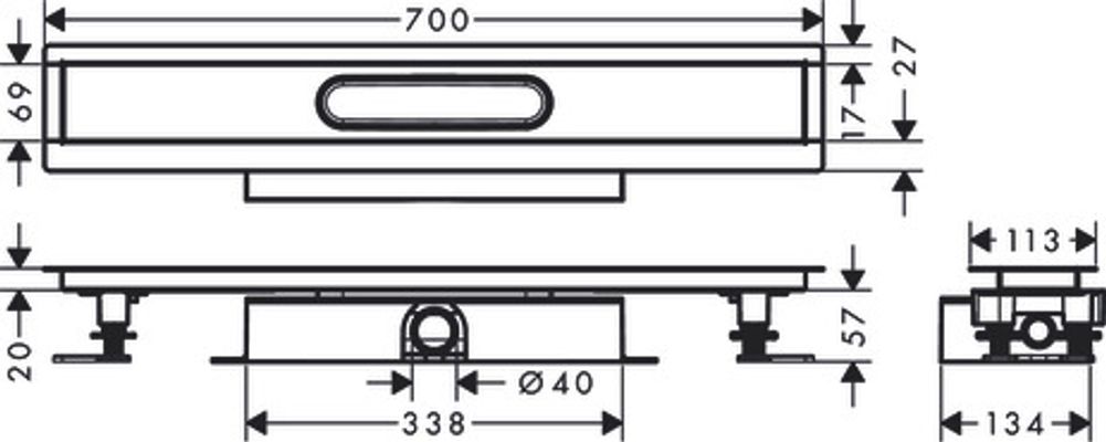 Hansgrohe Komplettset uBox universal, für flache Installat.700 mm, für DR FS, 77 x 700 x 139 mm Bild 3