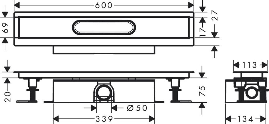 Hansgrohe Komplettset uBox universal, für Standardinstall.600 mm, für DR FS, 95 x 600 x 139 mm Bild 3