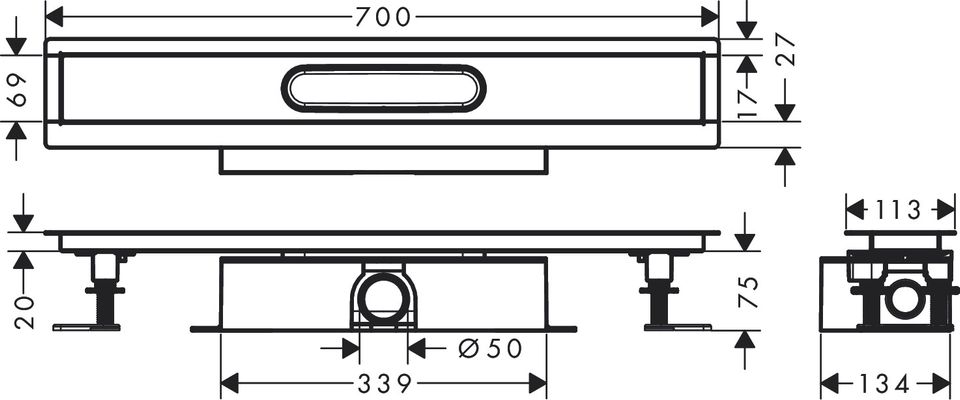 Hansgrohe Komplettset uBox universal, für Standardinstall.700 mm, für DR FS, 95 x 700 x 139 mm Bild 3