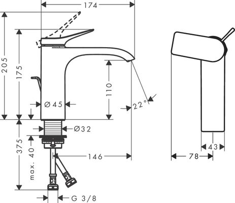 Hansgrohe Waschtischmischer 110 Vivenis CoolStart, mit Zugstangen-Ablaufg.MSW, Farbe schwarz Bild 12
