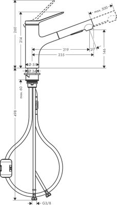 Hansgrohe Spültischmischer 150 Zesis M33 Ausziehbrause 2jet matt, Farbe schwarz Bild 10