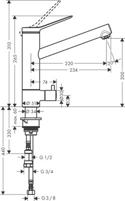 Hansgrohe Spültischmischer 200 M33 Geräteabsperrventil, 1jet, Farbe chrom Bild 3