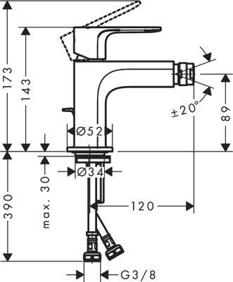 Hansgrohe Bidetmischer Rebris E, mit Zugstangen-Ablaufgarnitur MSW, Farbe schwarz Bild 4