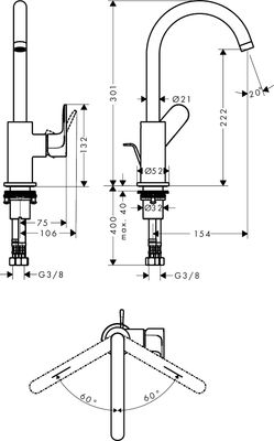 Hansgrohe S Einhebel-Waschtischmischer 210 mit Ablaufgarnitur, schwenkbar, matt schw, Farbe schwarz Bild 9