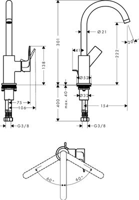 Hansgrohe E Einhebel-Waschtischmischer 210 Schwenkauslauf, mit Zugstange, Farbe chrom Bild 10
