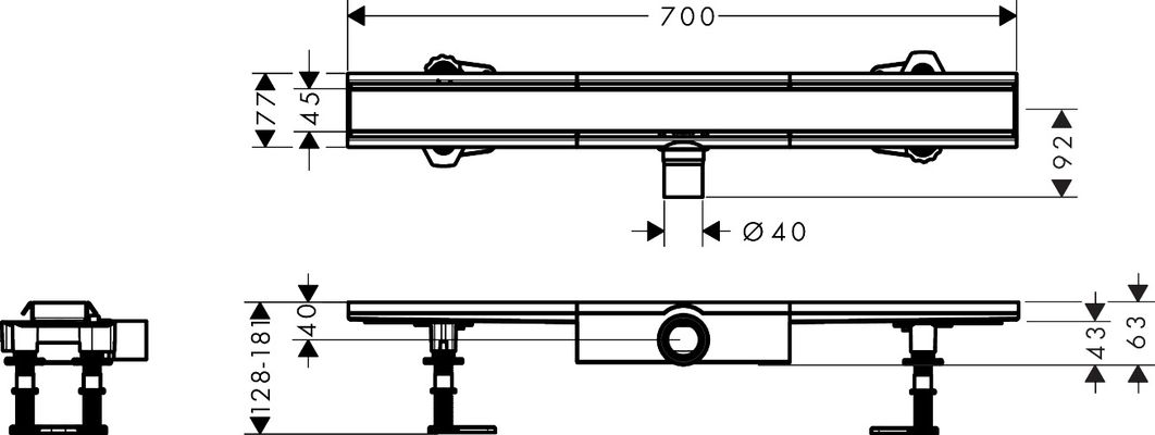 Hansgrohe Komplettset RainDrain Compact 700 mm für flache Installation BST, 181 x 700 x 77 mm Bild 9