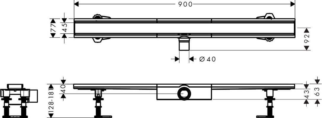 Hansgrohe Komplettset RainDrain Compact 900 mm für flache Installation BST, 181 x 900 x 77 mm Bild 9