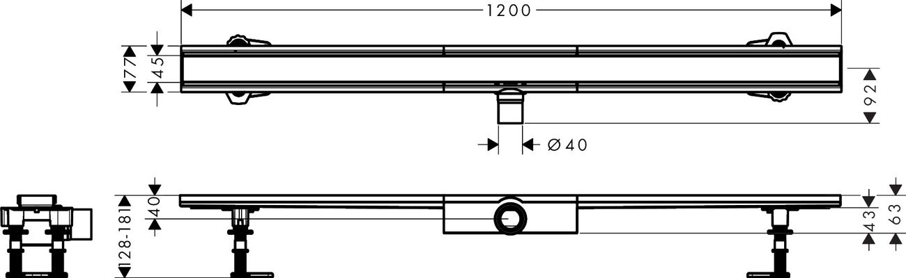 Hansgrohe Komplettset RainDrain Compact 1200 mm für flache Installation BST, 181 x 1200 x 77 mm Bild 9