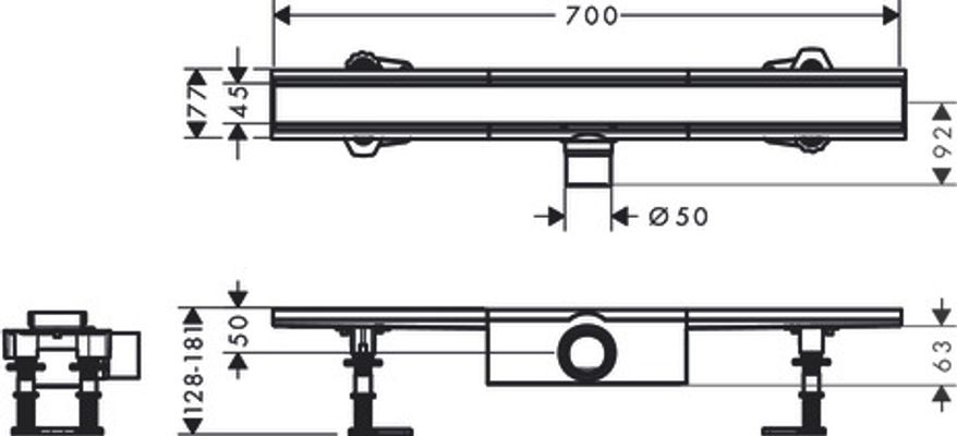 Hansgrohe Komplettset RainDrain Compact 700 mm, für Standardinstallation BST, 181 x 700 x 77 mm Bild 9