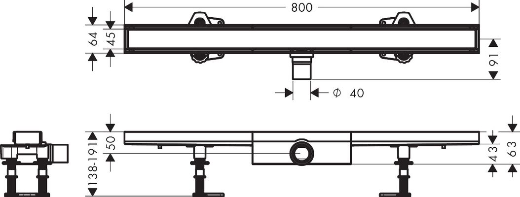 Hansgrohe Komplettset RainDrain Compact 800 mm befliesbar für flache Installation, 191 x 800 x 64 mm Bild 9