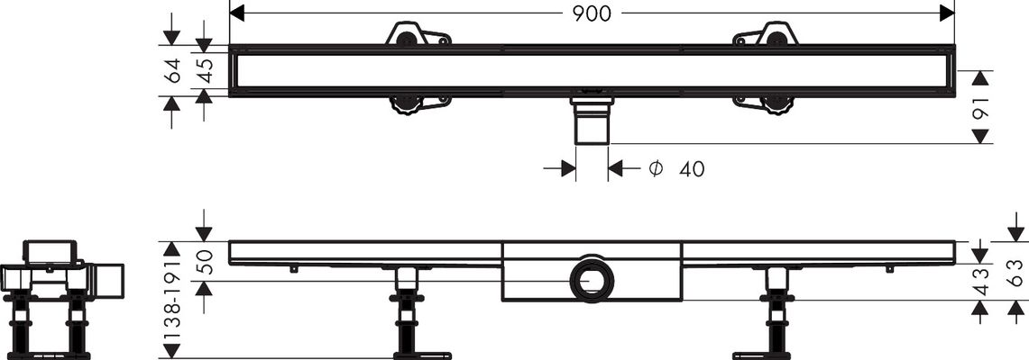 Hansgrohe Komplettset RainDrain Compact 900 mm befliesbar für flache Installation, 191 x 900 x 64 mm Bild 6