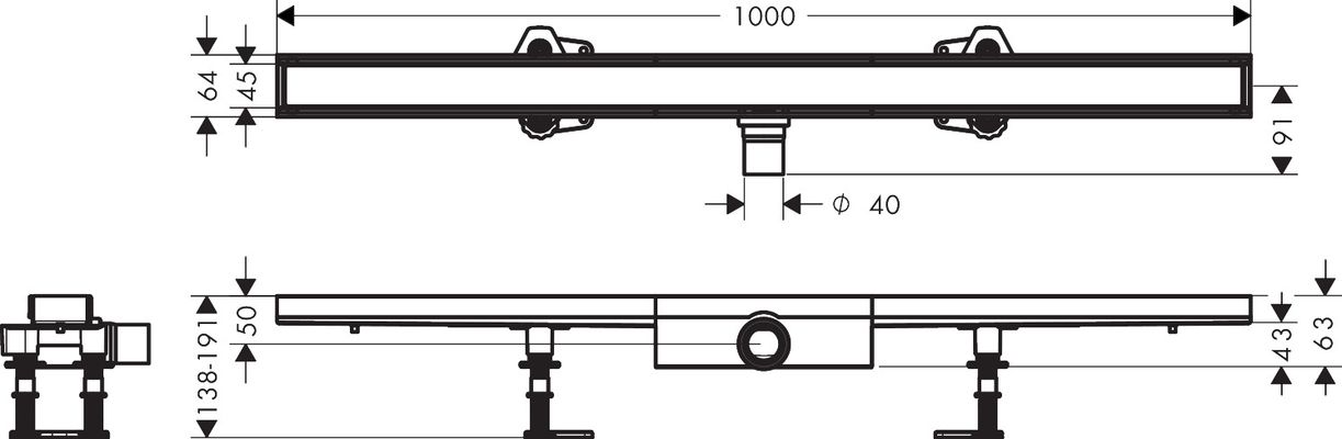 Hansgrohe Komplettset RainDrain Compact 1000 mm befliesbar für flache Installation, 191 x 1000 x 64 mm Bild 6