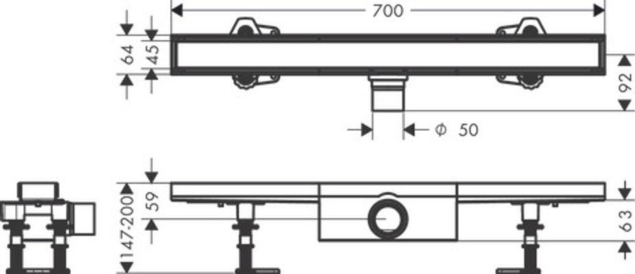 Hansgrohe Komplettset RainDrain Compact 700 mm befliesb.Standardinstallation BST, 200 x 700 x 64 mm Bild 6