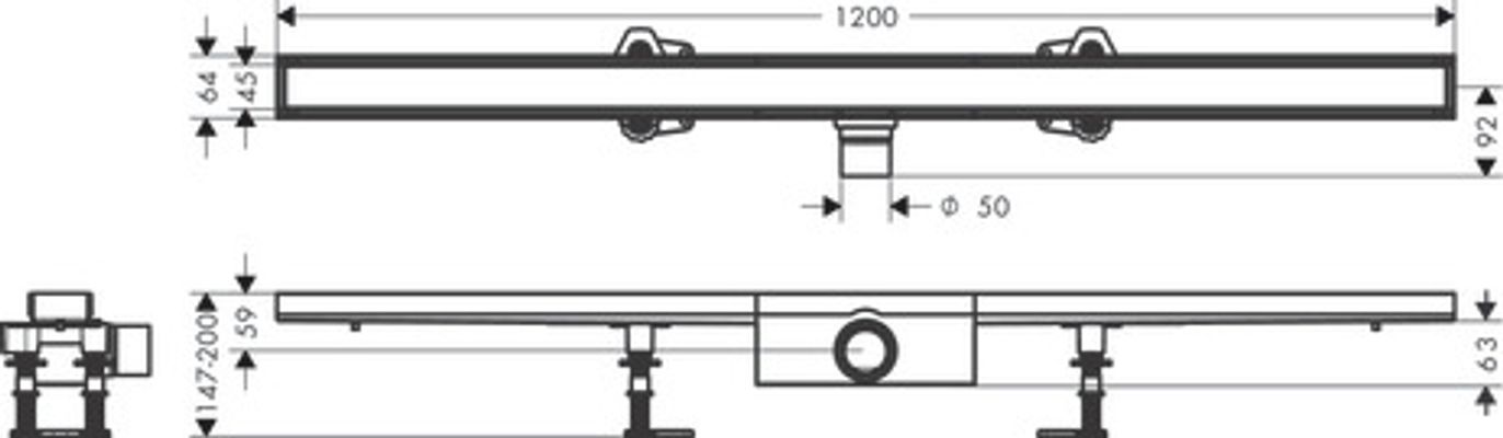 Hansgrohe Komplettset RainDrain Compact 1200 mm befliesb.Standardinstallation BST, 200 x 1200 x 64 mm Bild 6