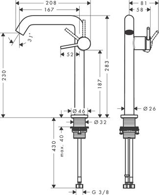 Hansgrohe Fine Einhebel-WT-Mischer 240, ohne Ablaufgarnitur, Farbe chrom Bild 5