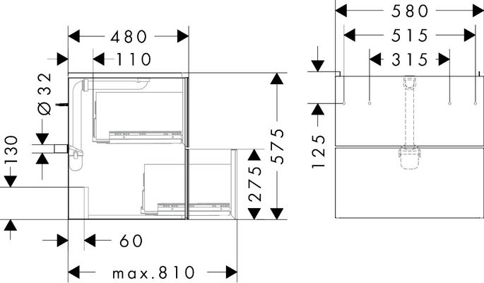 Hansgrohe Waschtischunterschrank Xevolos E MW 580 / 475 mm, mit 2 Schubkaesten, für WT TDG, Farbe textil dunkelgrau Bild 3
