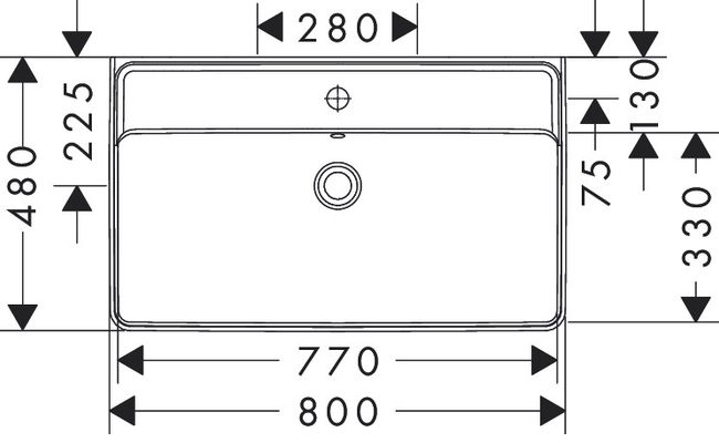 Hansgrohe Aufsatzwaschtisch geschli.Xanuia Q 800 / 480 mm, mit Hahnloch u.Überlauf weiss, 170 x 480 mm, Farbe weiß Bild 14