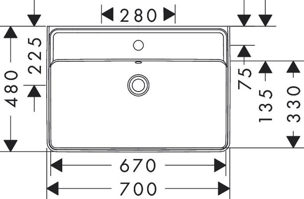 Hansgrohe Aufsatzwaschtisch geschli.Xanuia Q 700 / 480 mm, mit Hahnloch u.Überlauf weiss, 170 x 480 mm, Farbe weiß Bild 5
