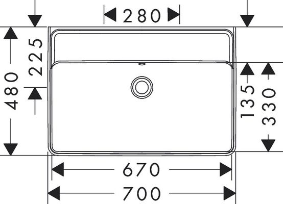 Hansgrohe Waschtisch Xanuia Q 700 x 480 mm, ohne Hahnloch mit Überlauf weiss, 170 x 480 mm, Farbe weiß Bild 5