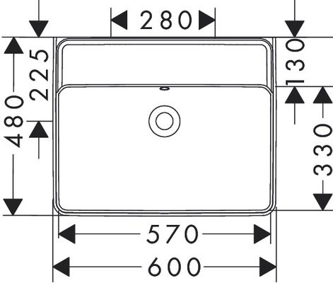 Hansgrohe Waschtisch Xanuia Q 600 x 480 mm, ohne Hahnloch mit Überlauf weiss, 170 x 480 mm, Farbe weiß Bild 8