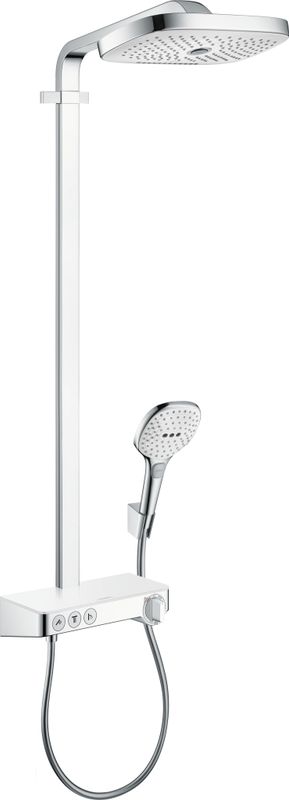 Hansgrohe Showerpipe Raindance Select E300 3jet, KB, HB u.Thermostat AP, weiss, 1218 x 718 x 466 x 386 mm, Farbe chrom Bild 1