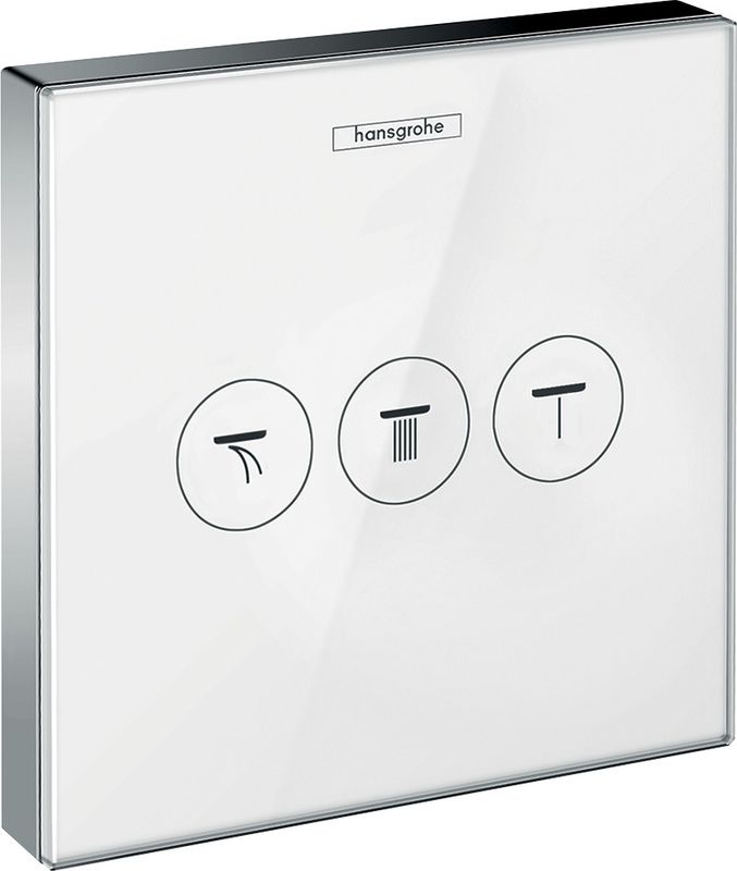 Hansgrohe Fertigset Unterputz-Ventil ShowerSelect Glas, 3 Verbraucher, weiss / chrom, 156 x 156 mm, Farbe chrom, Farbe weiß Bild 1