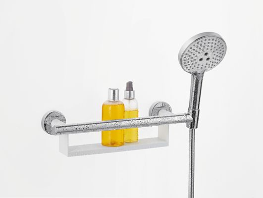 Hansgrohe Haltegriff Comfort weiss / chrom, mit Brausenhalter und Ablage, Farbe weiß Bild 4