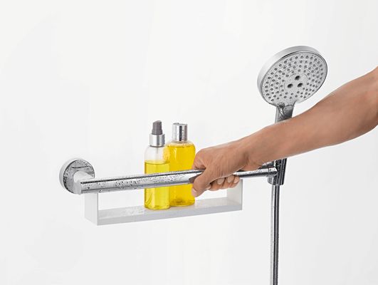 Hansgrohe Haltegriff Comfort weiss / chrom, mit Brausenhalter und Ablage, Farbe weiß Bild 5